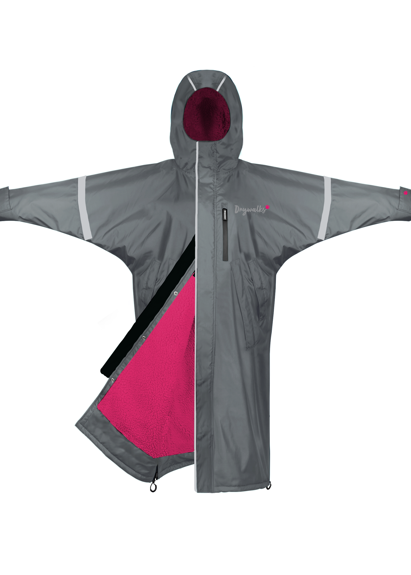 Drywalks Winter Walker Waterproof Dog Walking Coat in charcoal/pink