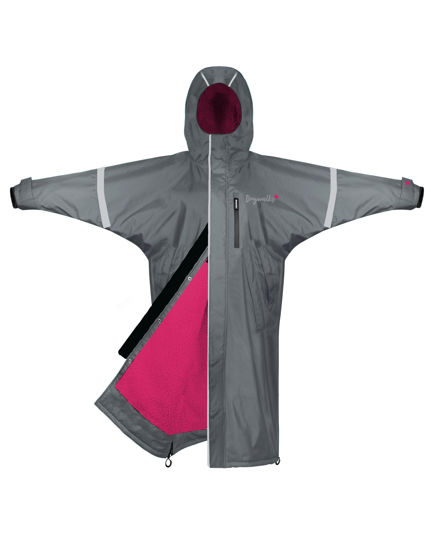 Drywalks Winter Walker Waterproof Dog Walking Coat in charcoal/pink