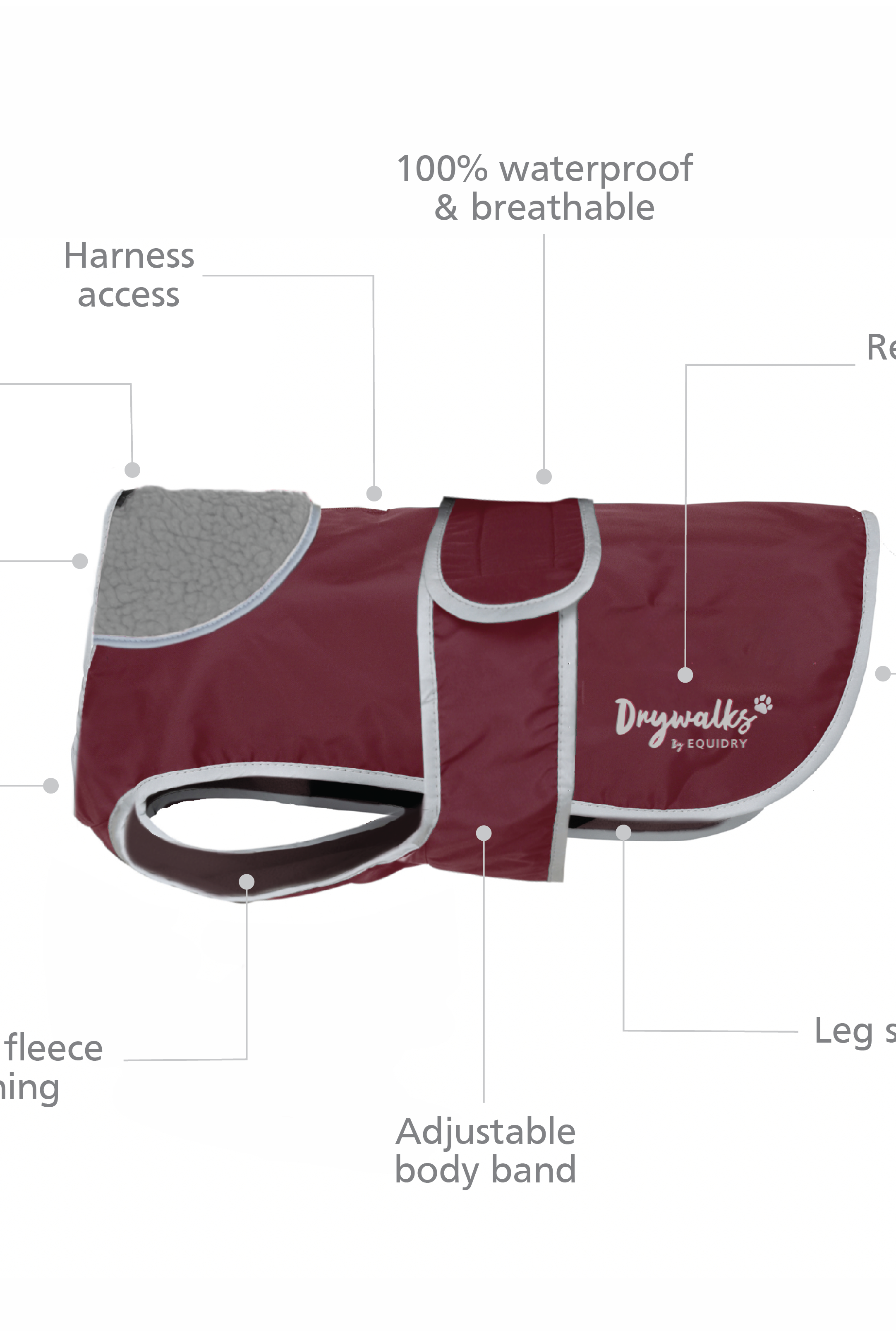 Drywalks Waterproof Dog Coat in plum product features