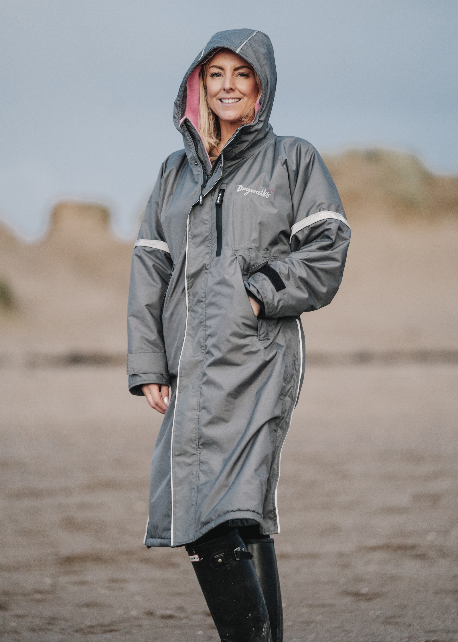 Drywalks Lightweight Waterproof Coats for Dog Walkers Grey Pink