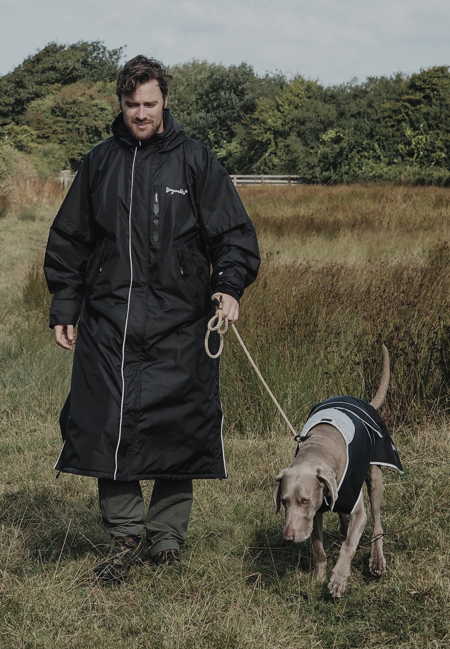 Drywalks Men's Long Oversized Waterproof Dog Walkers Jacket - Black