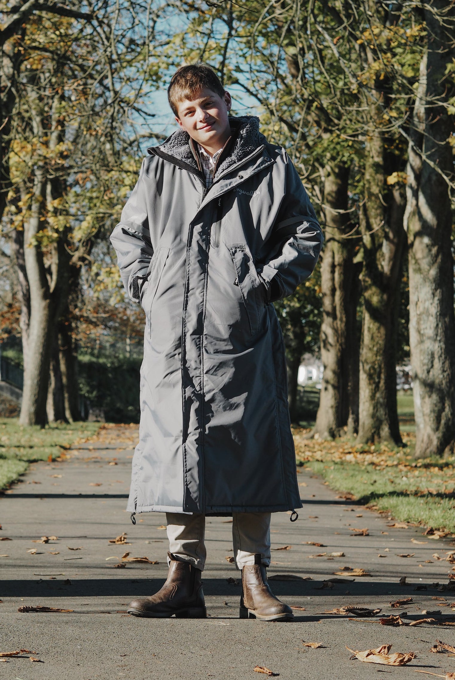 Drywalks Winter Walker Waterproof Dog Walking Coat in charcoal man on walk