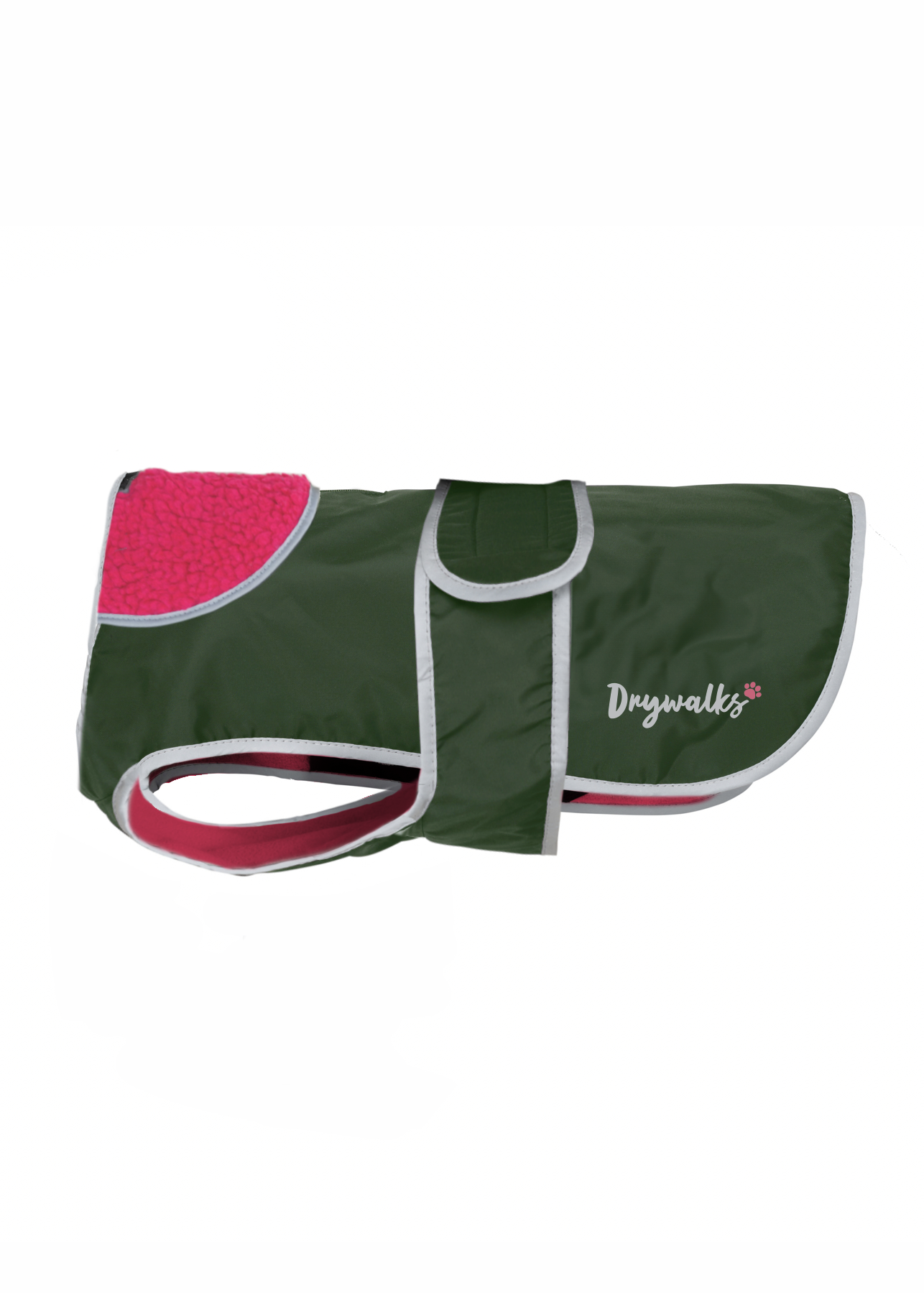 Drywalks Waterproof Dog Coat in black forest green/pink