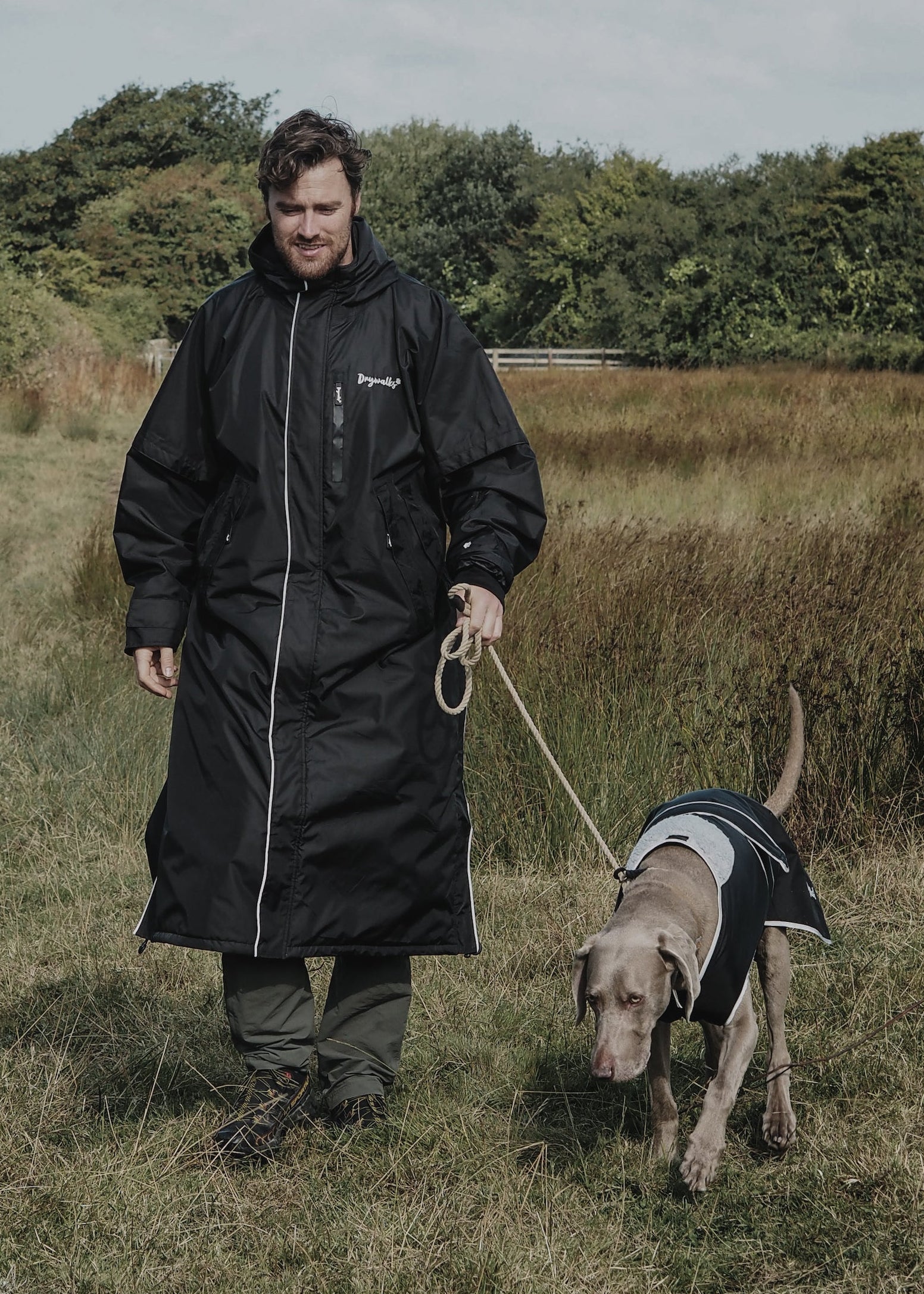Drywalks Men's Long Oversized Waterproof Dog Walkers Jacket - Black