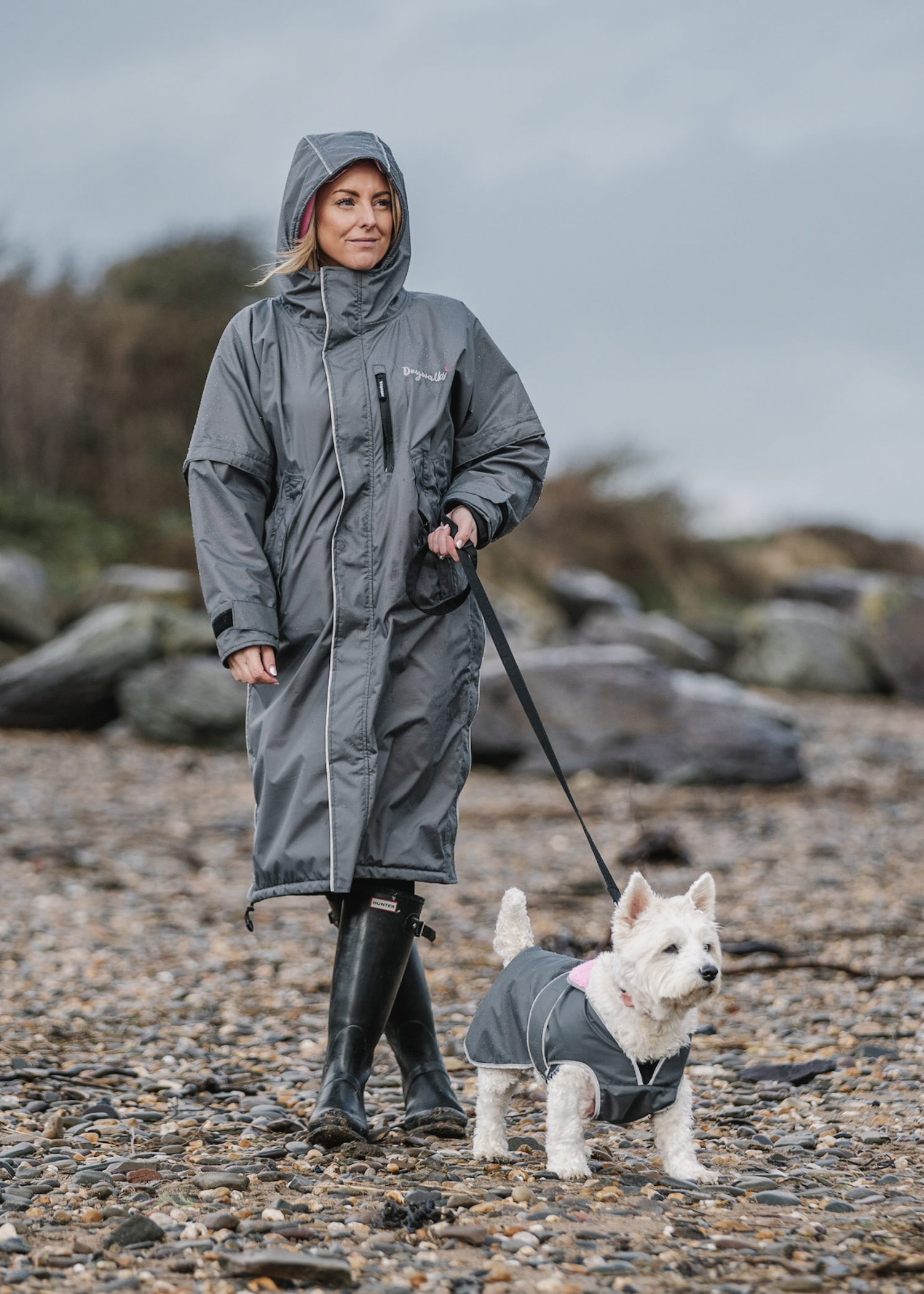 Drywalks Lightweight Waterproof Coats for Dog Walkers Grey Pink
