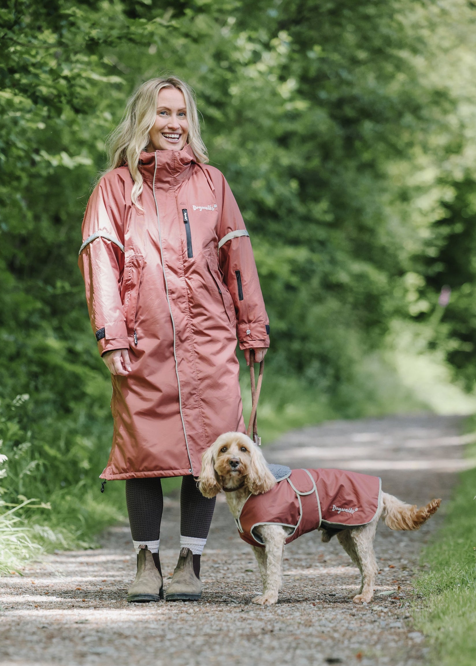 Drywalks Waterproof Dog Coat in chesnut woman taking dog for walk