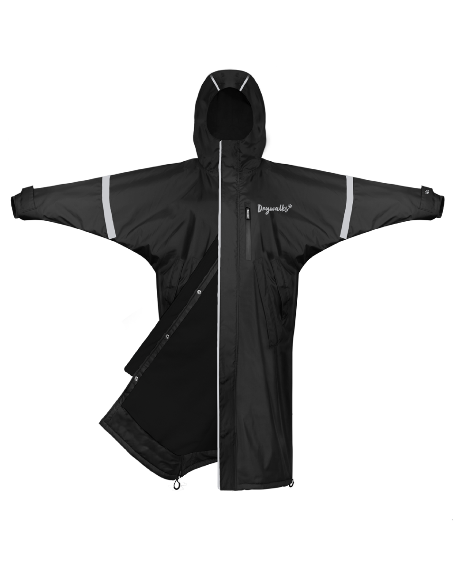 Black Drywalks waterproof dog walkers coat with reflective hi vis elements