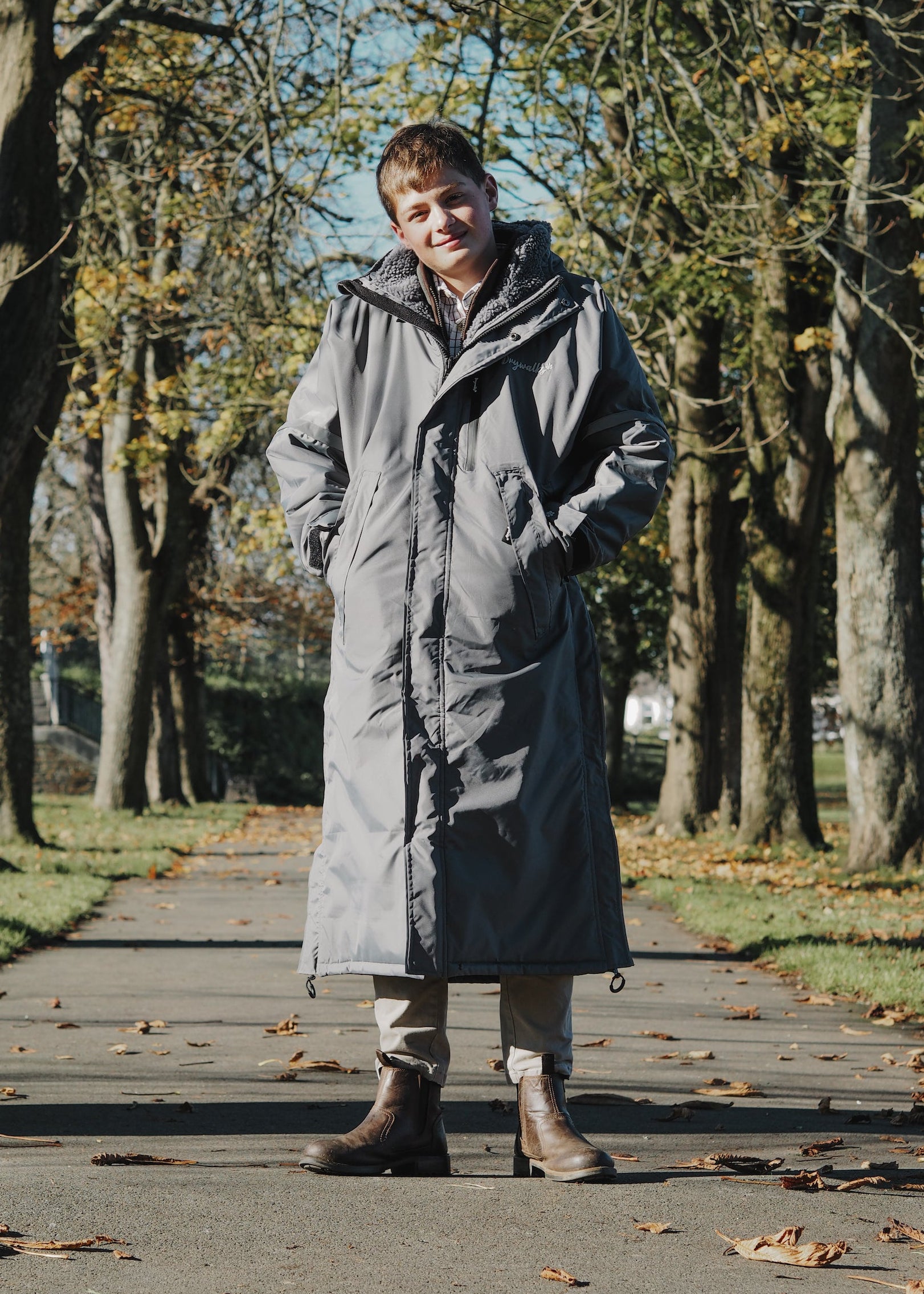 Drywalks Winter Walker Waterproof Dog Walking Coat in charcoal man on walk