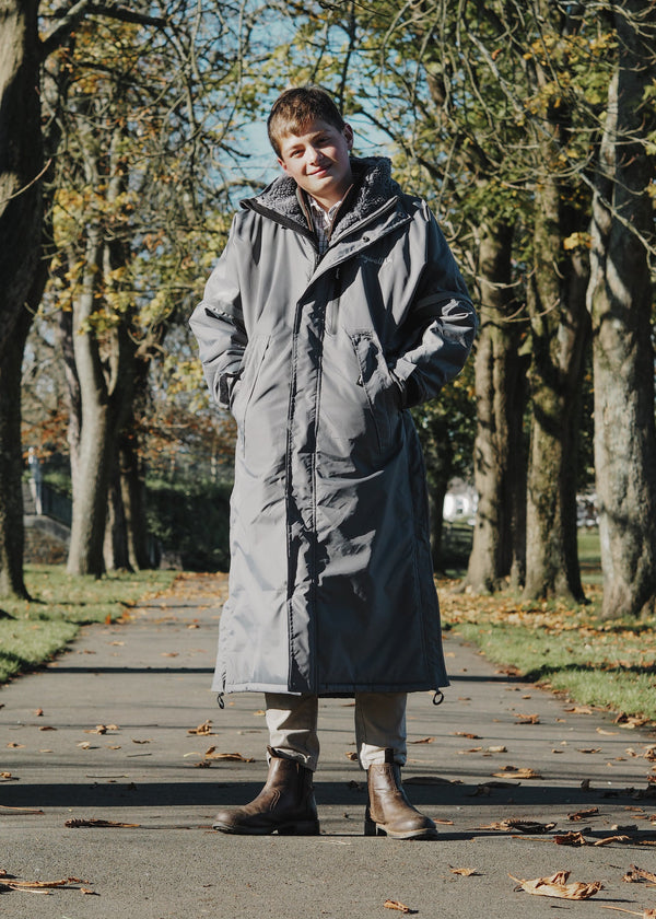 Drywalks Winter Walker Waterproof Dog Walking Coat in charcoal man on walk