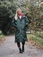 Drywalks Winter Walker Waterproof Dog Walking Coat in black forest green/pink  woman on walk