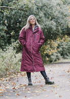 Drywalks Winter Walker Waterproof Dog Walking Coat in plum woman on walk