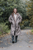 Drywalks Winter Walker Waterproof Dog Walking Coat in taupe woman on walk